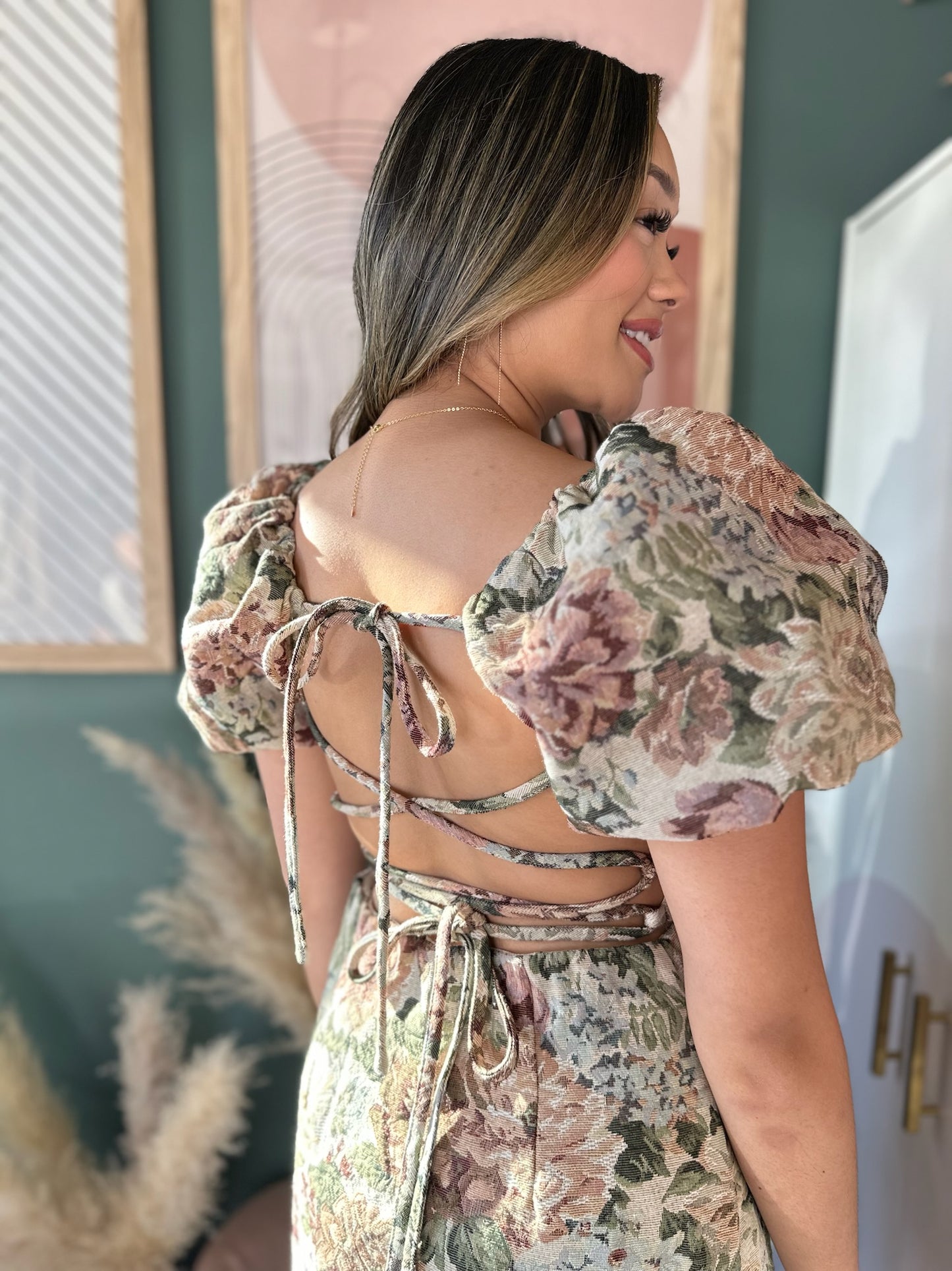 Floreana Sage Mini Dress