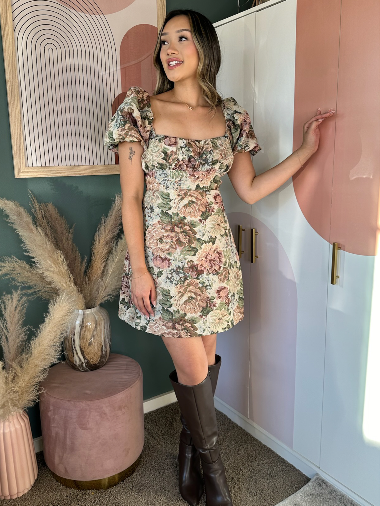 Floreana Sage Mini Dress