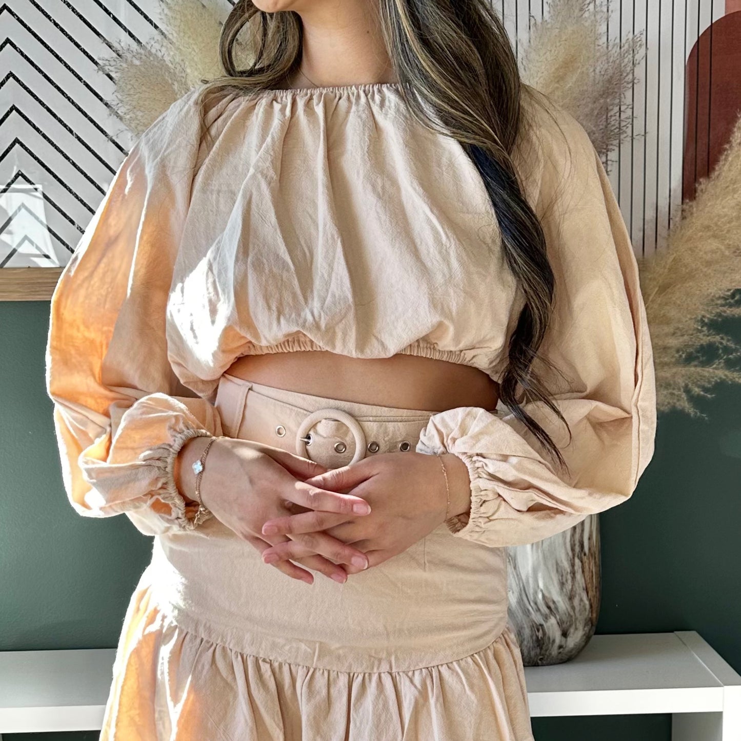 Balloon Sleeve Cropped Top