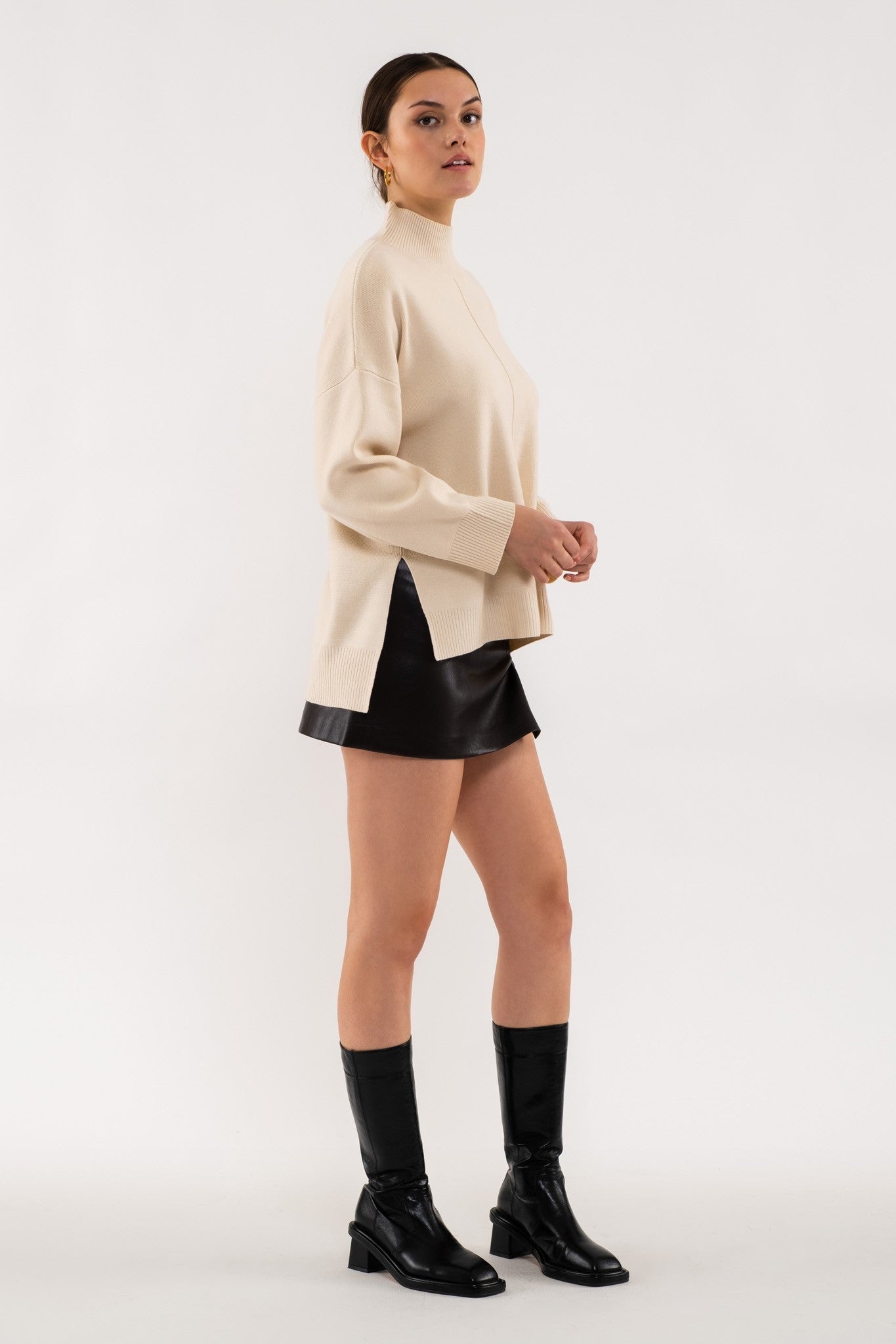Mock Neck Seam Sweater