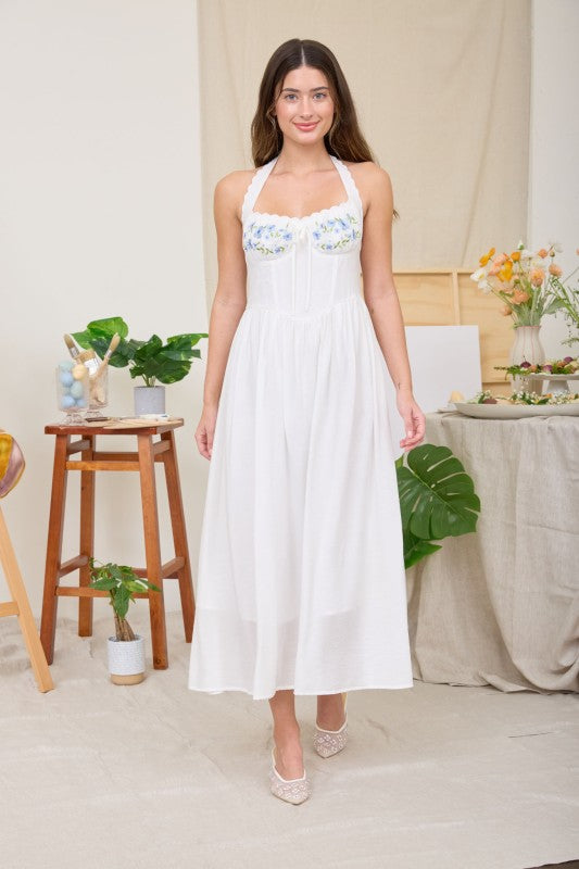 Blueberry Picnic Halter Dress