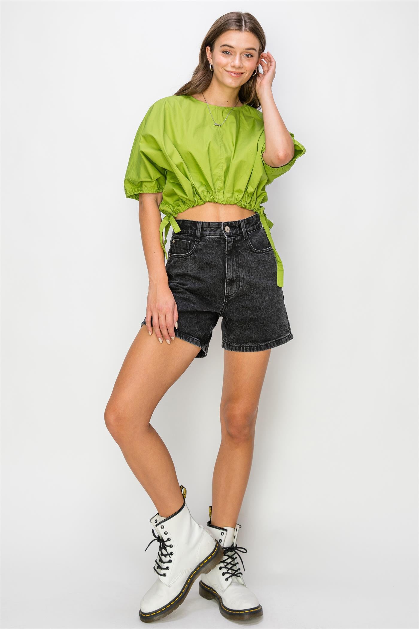 POPLIN DRAWSTRING CROP TOP