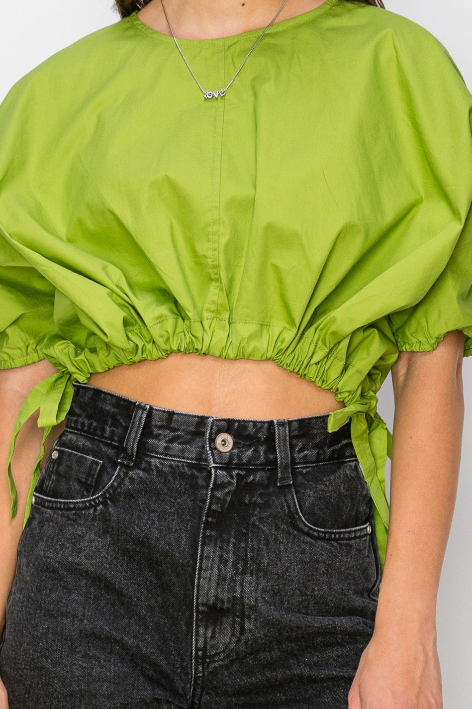 POPLIN DRAWSTRING CROP TOP