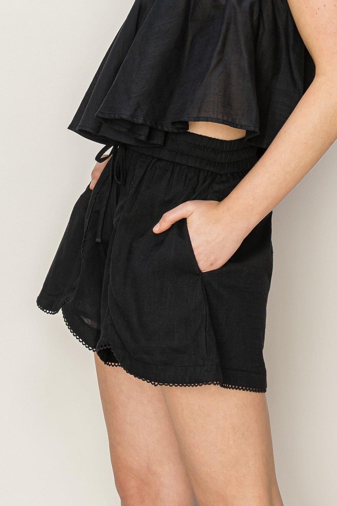 HIGH-WAIST EYELET-DETAILED SHORTS