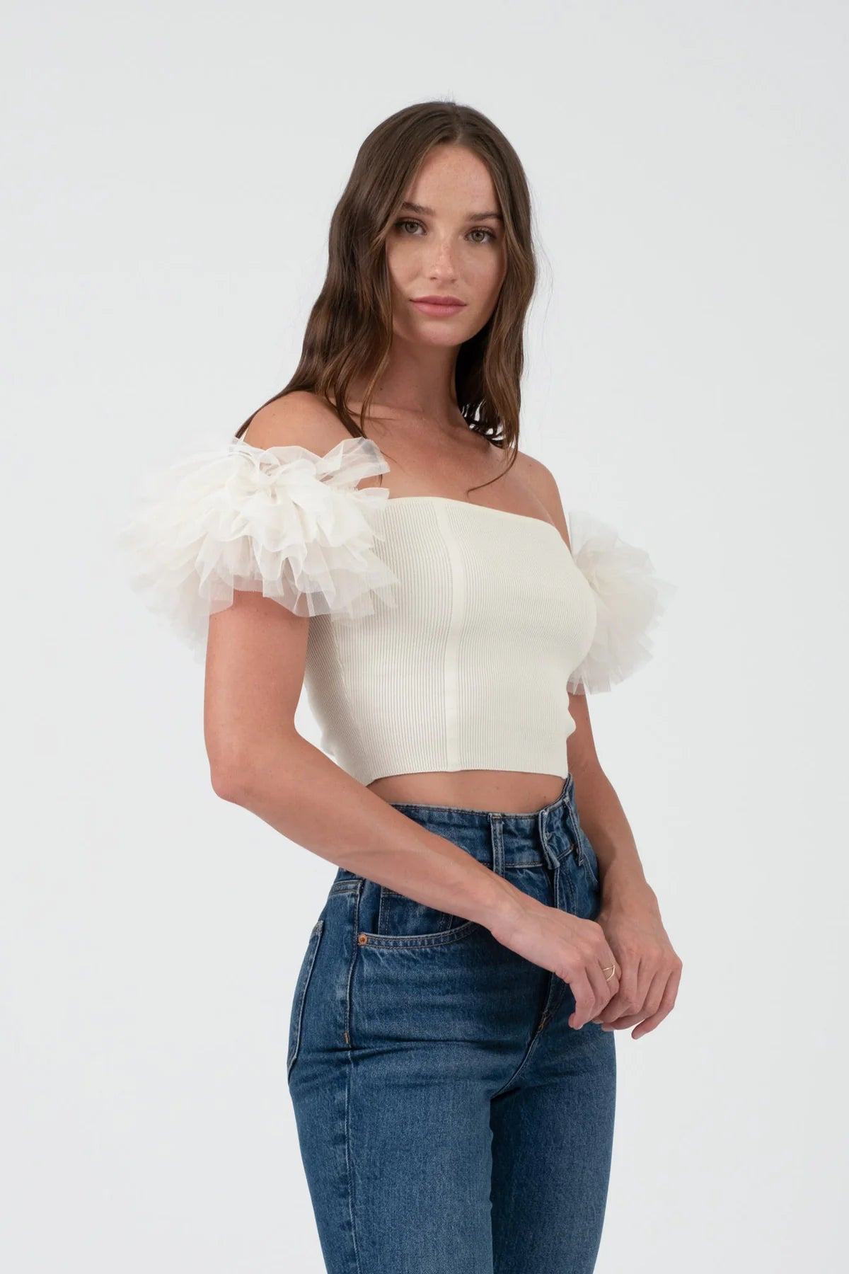 Cloud Tulle Off Shoulder Top