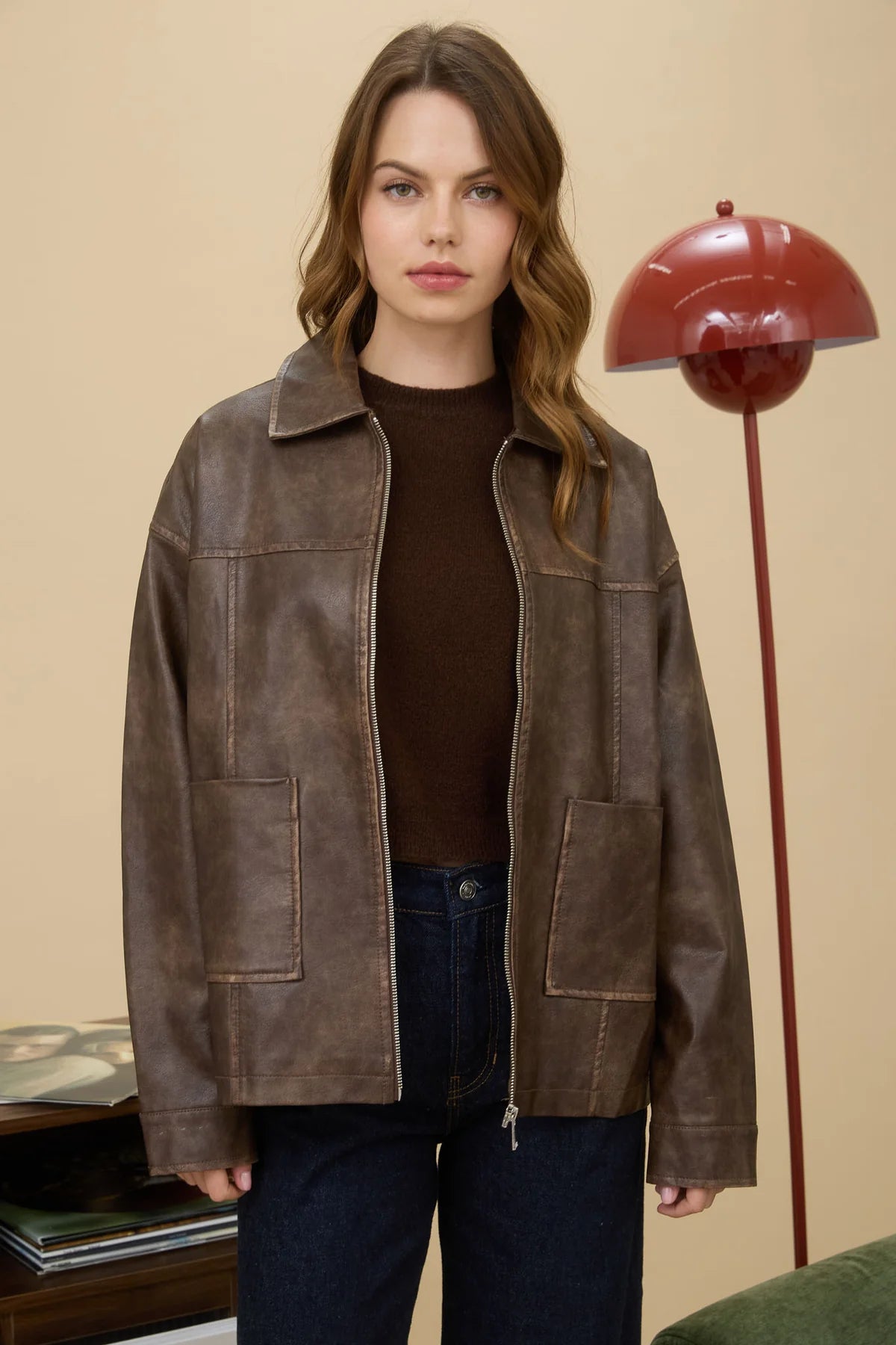 Vintage Washed Faux Leather Jacket