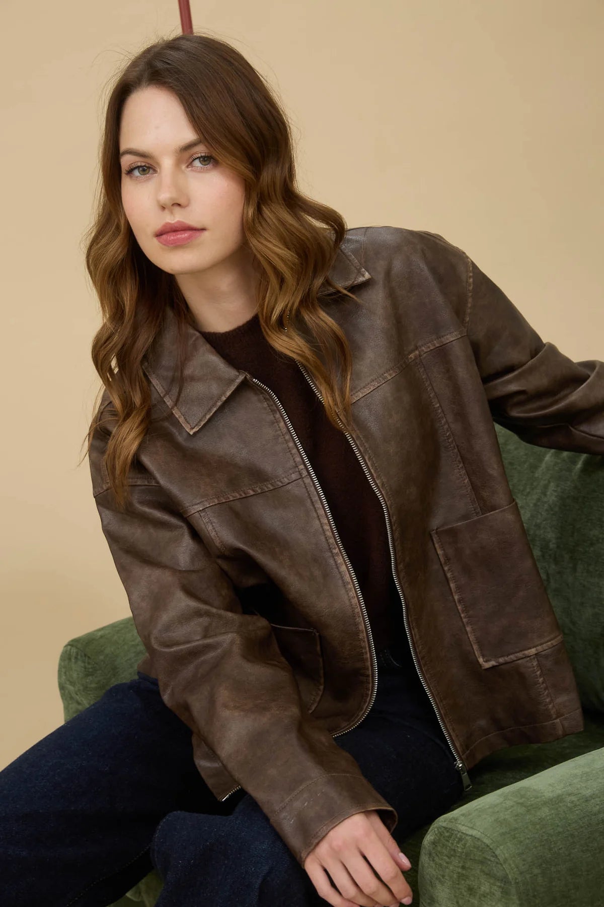 Vintage Washed Faux Leather Jacket