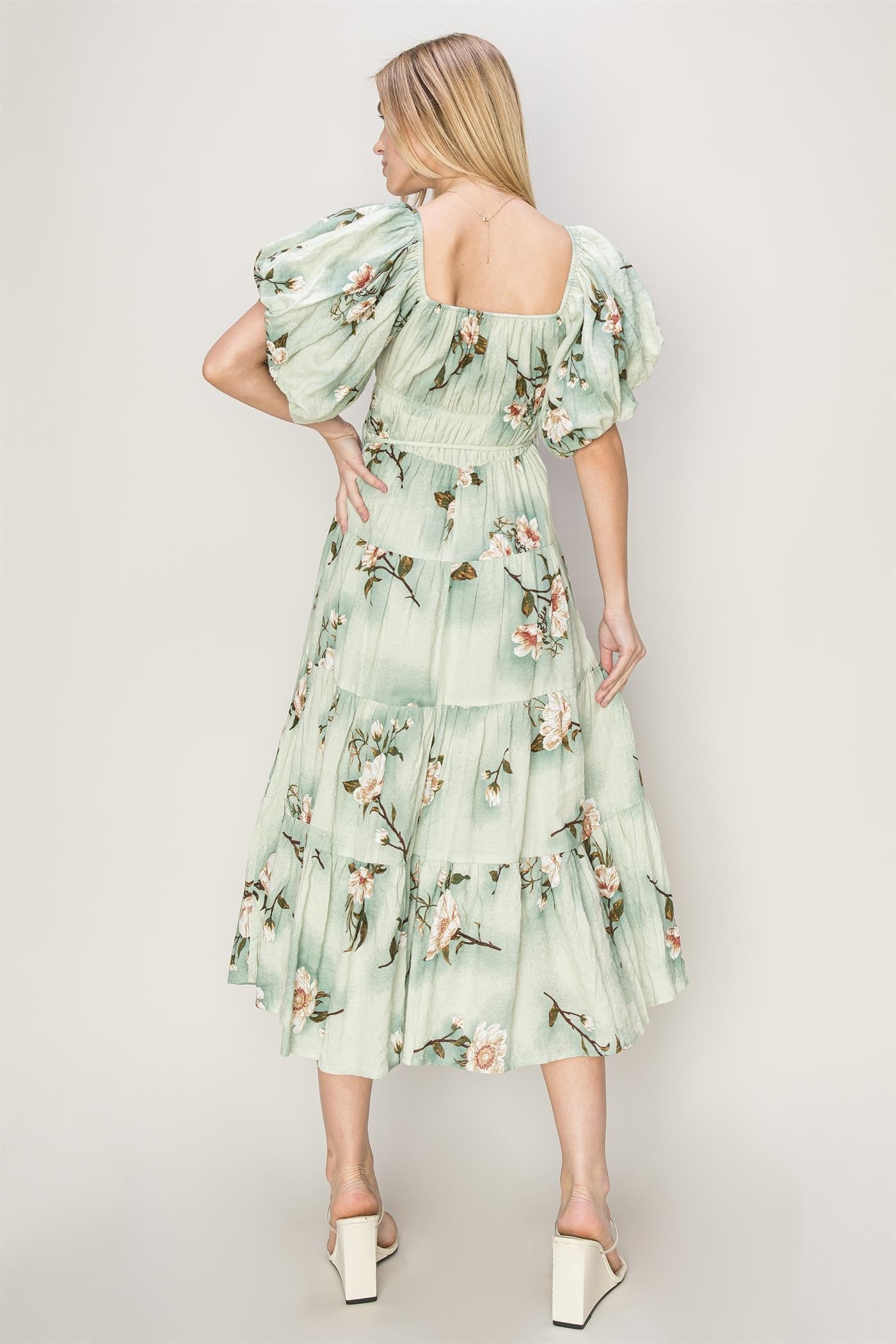 FLORAL PRINT PEASANT MIDI DRESS